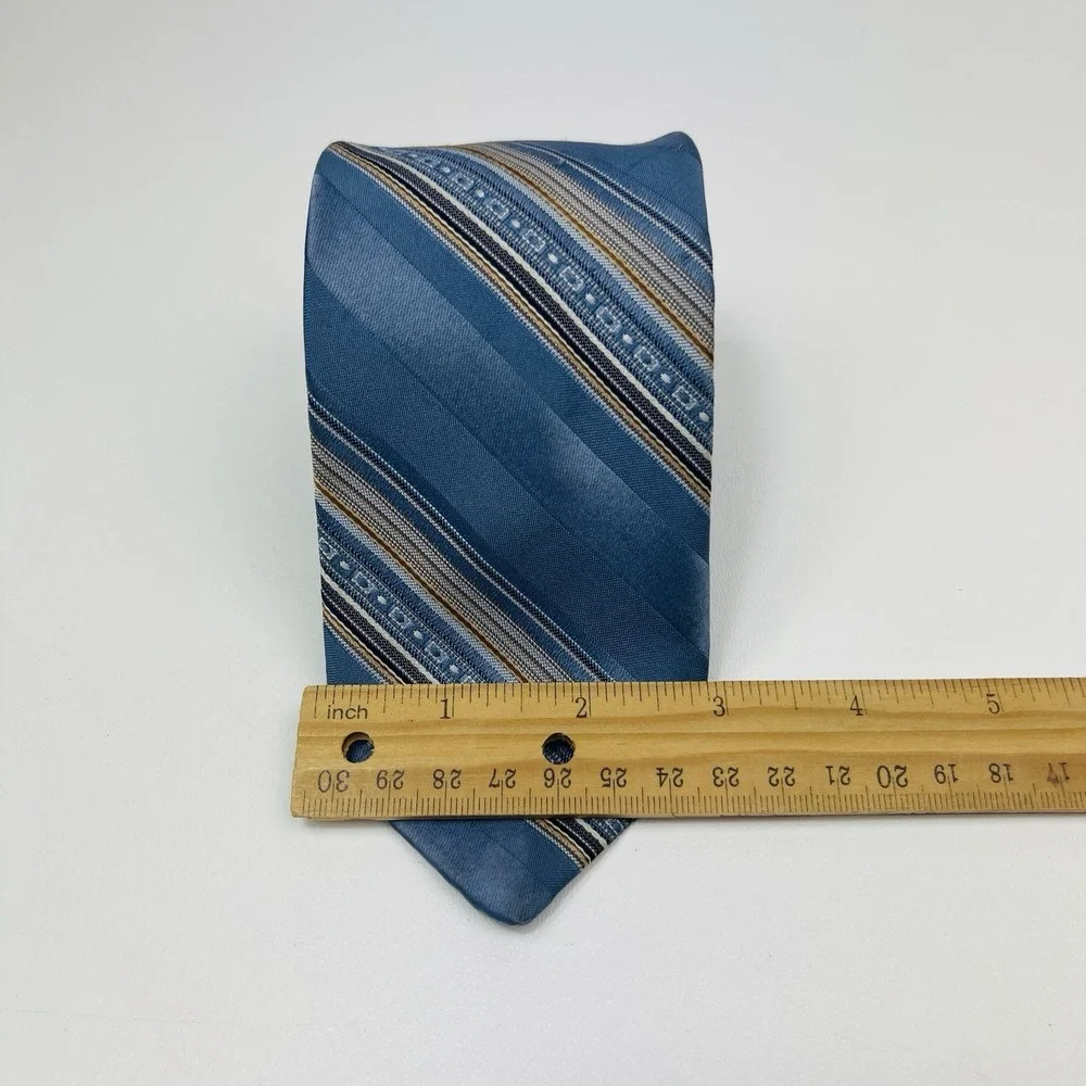 Designer Collection Tie Blue Stripes Brown Tan Necktie Polyester‎ 3